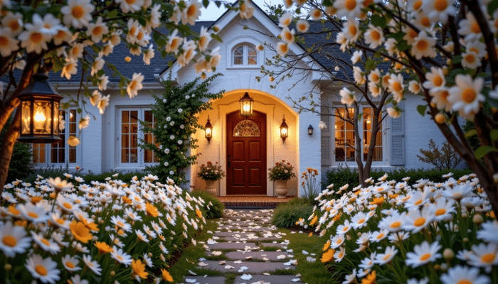 Allée d'une maison en fleur